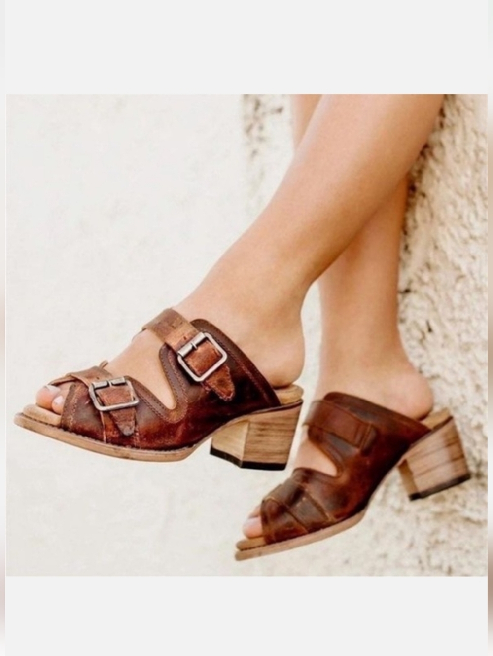 Freebird by Steven Brown Leather Double-Buckle Mules